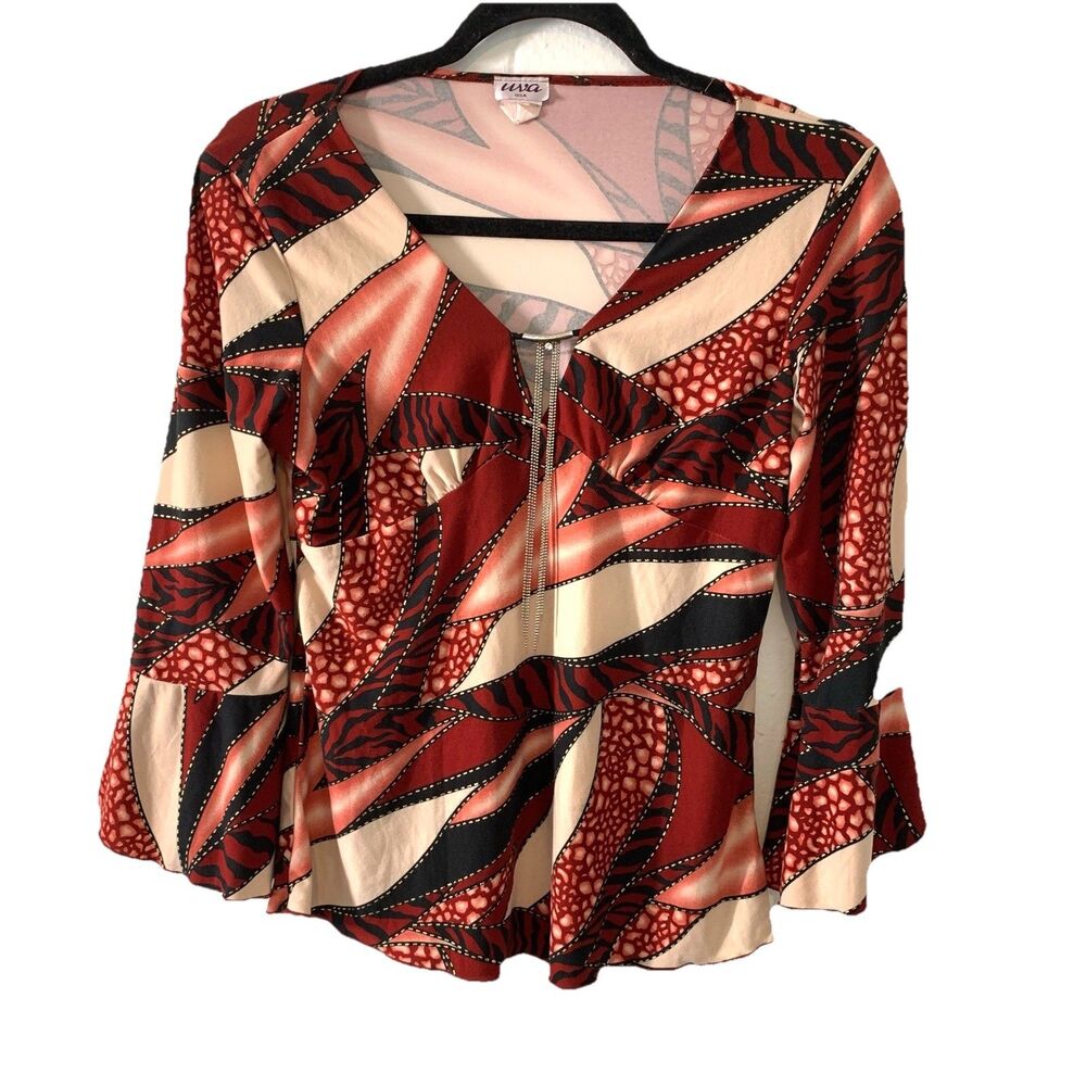 Vtg WVA Womens Large Blouse Y2K Whimsy Romantic Goth Flare Sleeve Red Fairy